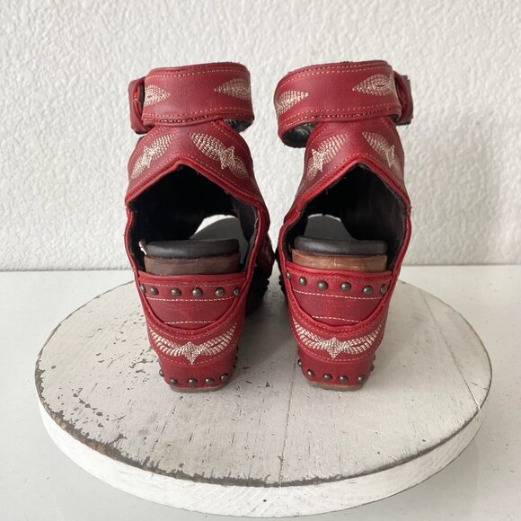 Lane Boots LEXINGTON Womens Red Wedges 7.5 Western Sandals Cowgirl Wooden Heels - Picture 3 of 11